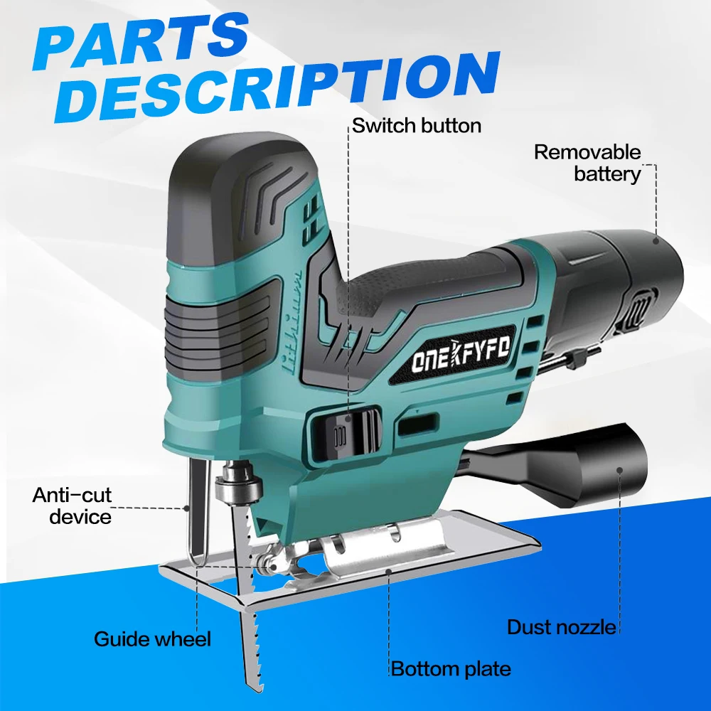 12V Electric Jigsaw Jig Saw Electrical Saw for Woodworking Portable Multi-Function Woodworking Power Tool With Battery