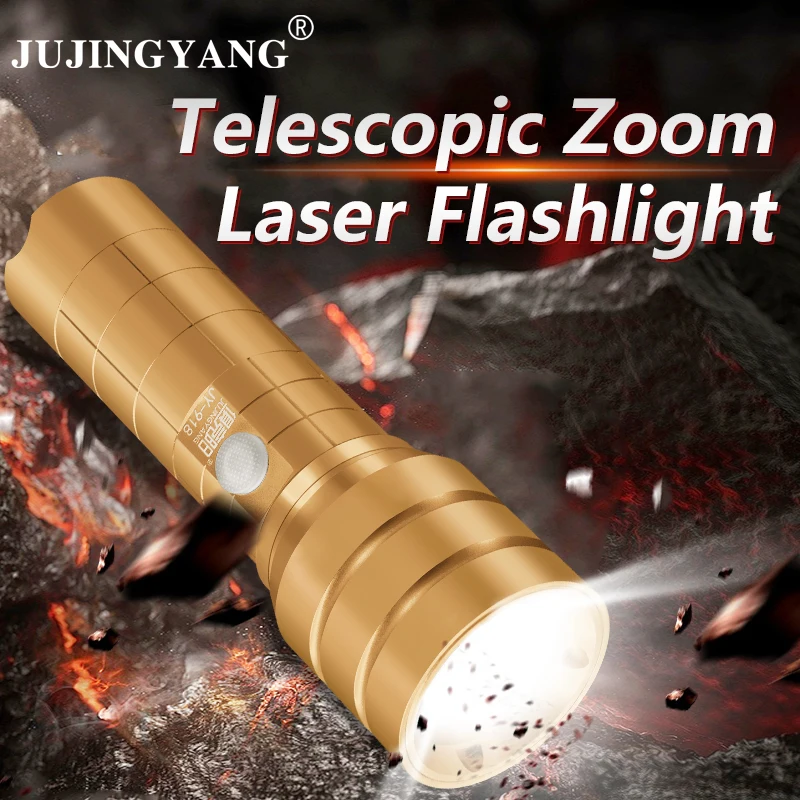 50w 백색 레이저 고출력 손전등 초강력 서치라이트 토치 휴대용 야외 캠핑 조명 줌 기능 손전등