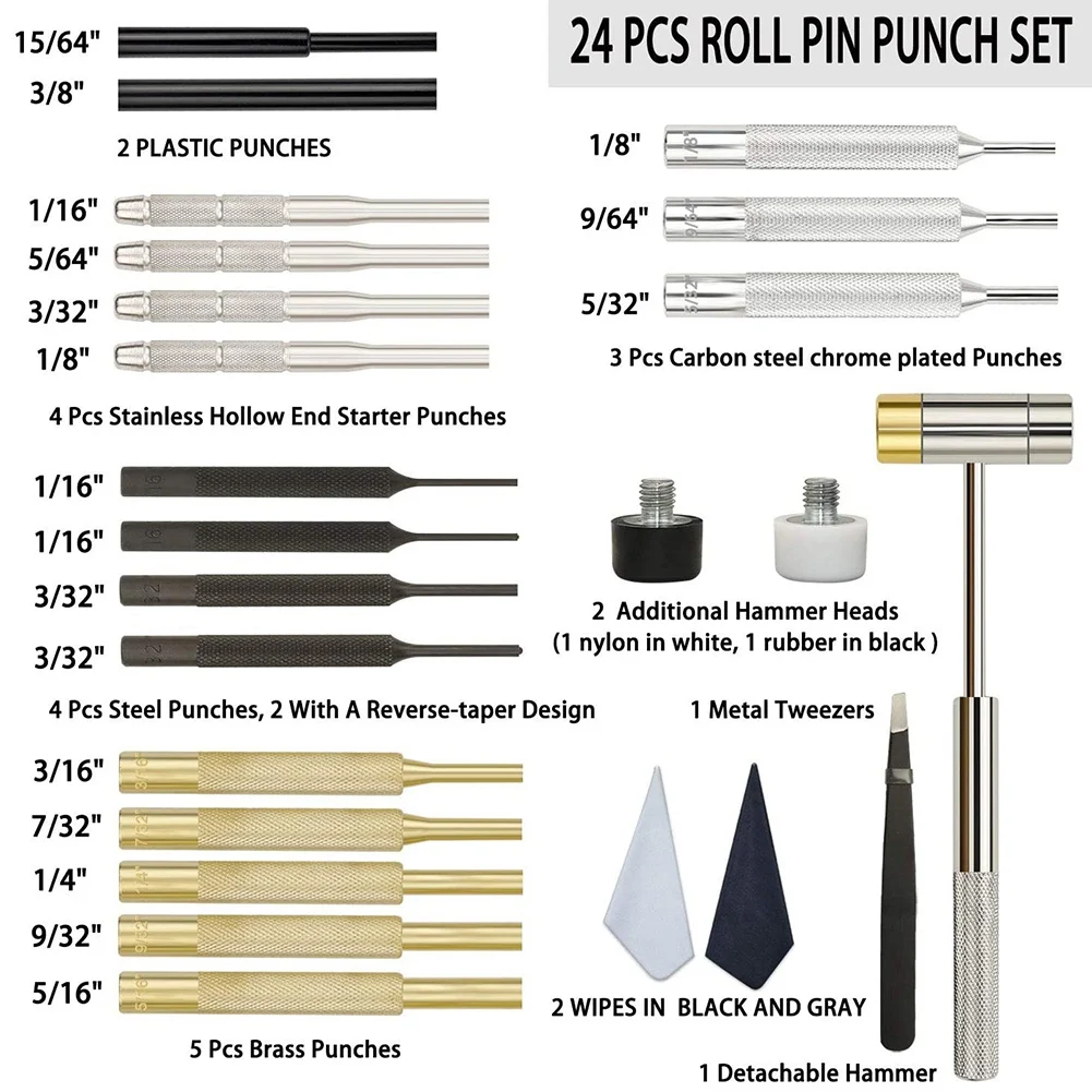 Needle Roller Punch Set, Strike Tool, Made Of Solid Material, Includes Steel Punch And Hammer