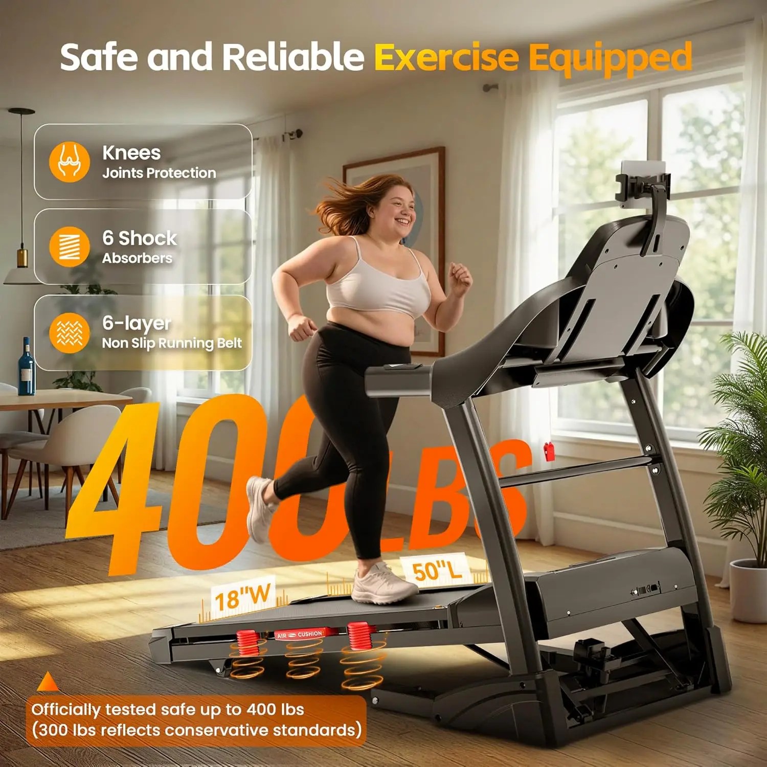 

400lb Folding Treadmill 15% Incline 5HP 0.6-10MPH APP Shock Absorption Quiet 60"x22" Deck Home Gym, Custom