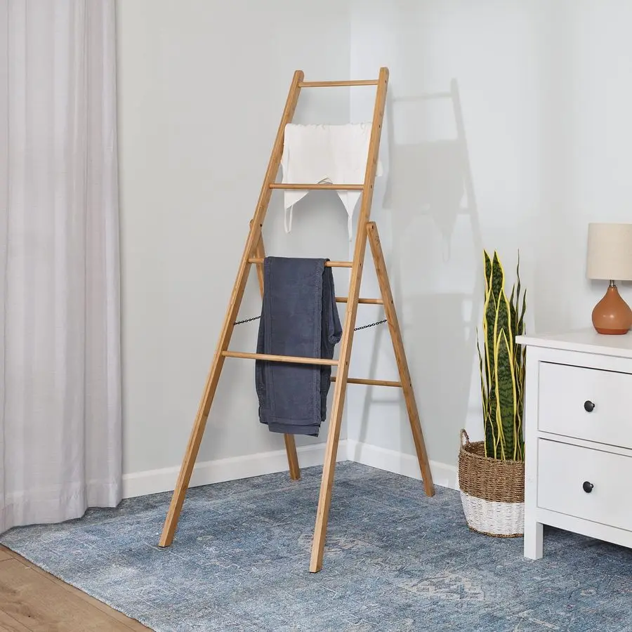 Can Do Bamboo Clothes Drying Ladder Rack DRY09387 Natural