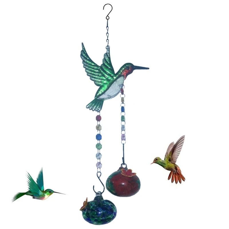 Charming Wind Chimes Hanging Bird Feeder with Flower Shape Feeding Ports B