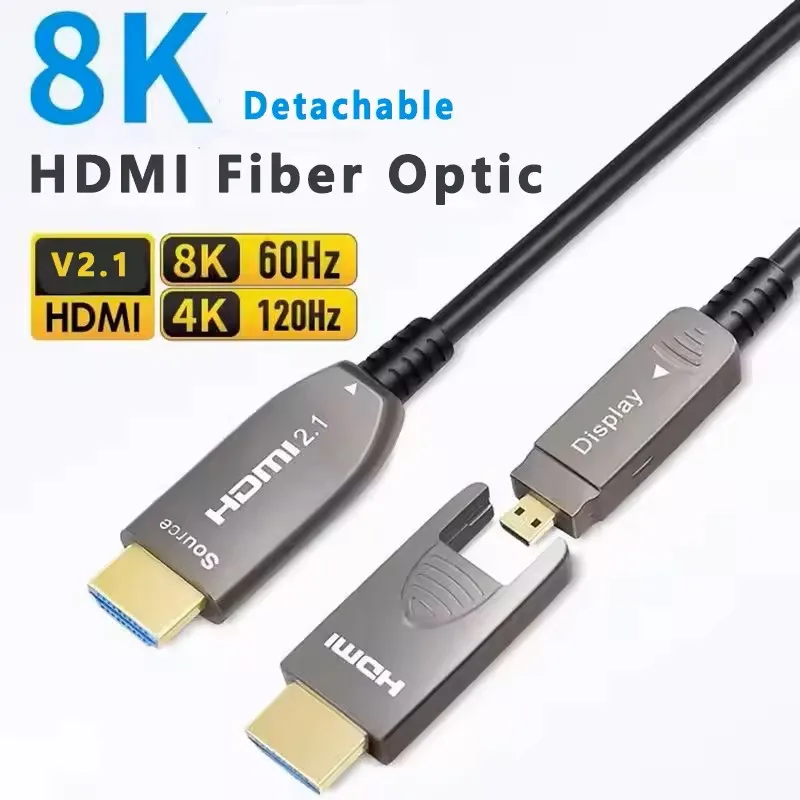8K Detachable Optical Fiber HDMI 2.1 AOC-Active 8K@60Hz 4K@120Hz 48Gbps eARC ARC HDR For TV Box Blu-ray projector RTX4090/4080