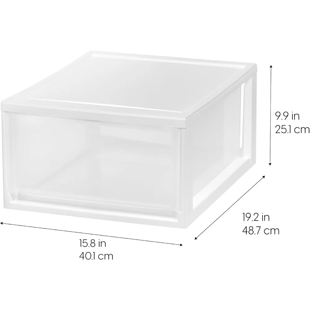 أدراج بلاستيكية قابلة للتكديس سعة 30 لترًا للتخزين، مجموعة مكونة من وحدتين مع أدراج منزلقة لغرفة النوم وتنظيم الخزانة