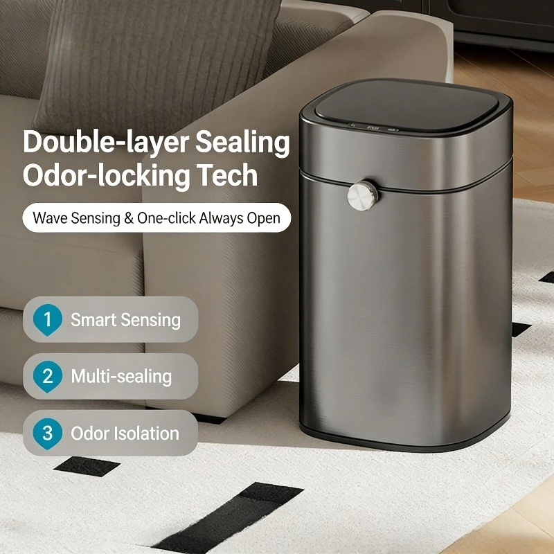 

Wastebasket 15L Trash Can Stainless Steel Double-layer Sealed Cover Kitchen Garbage Can Smart Bins Waste Bin Automatic Sensor