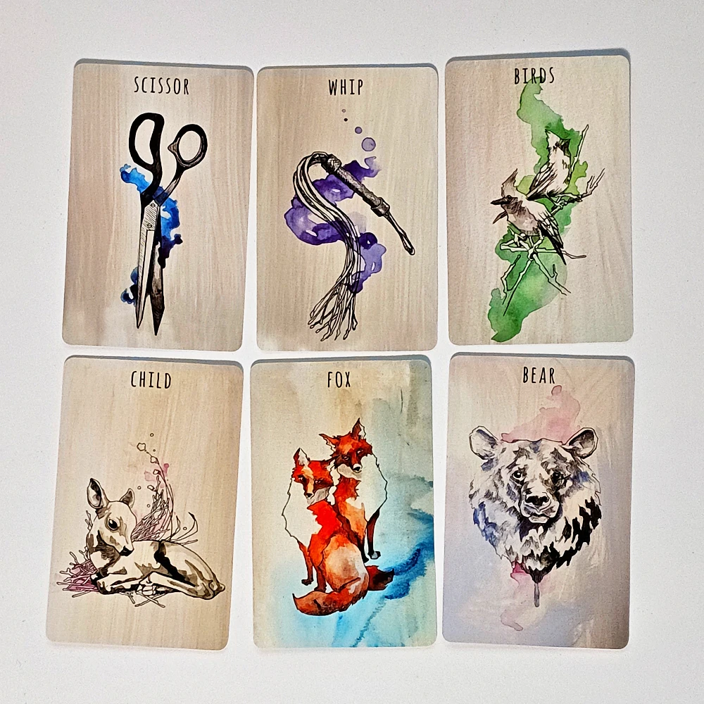 36 Stück Lenormand-Karten mit Aquarellmotiv, 9 x 6 cm, gedruckt auf 350 g/m2, doppelt geprägter Karton, Scrying Ink Lenormand Deck