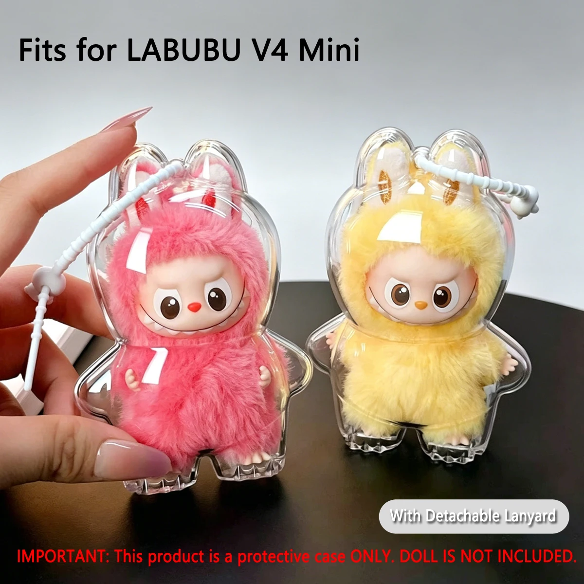

Clear Protective Case for LABUBU V4 Transparent Dust Cover Display Box with Lanyard Anti-fall Anti-scratch Protector Accessories