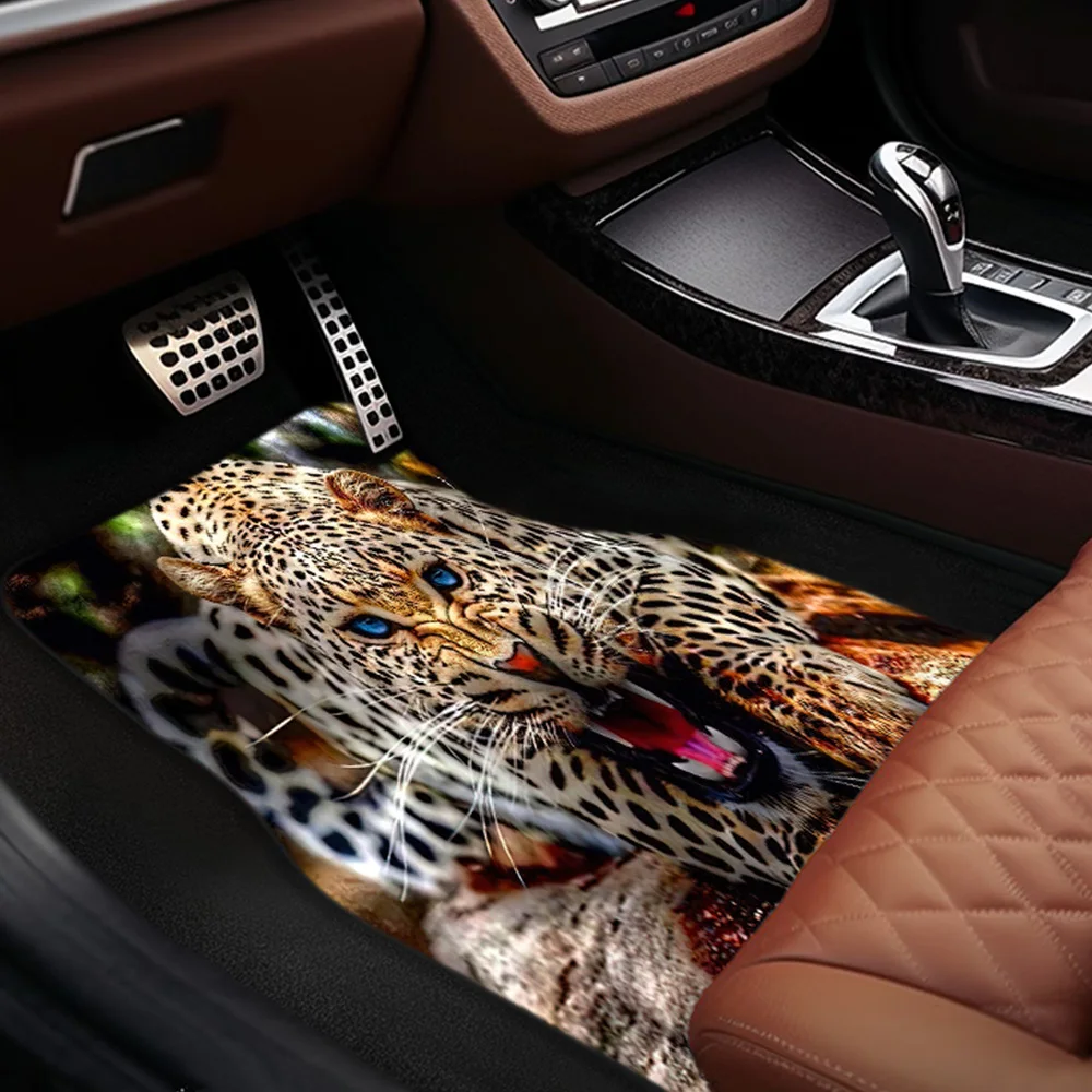 1pc/2pcs/4pcs Leopard Printed Car Floor Mats, Non-slip Car Front And Rear Floor Mats, Machine Washable Floor Mat