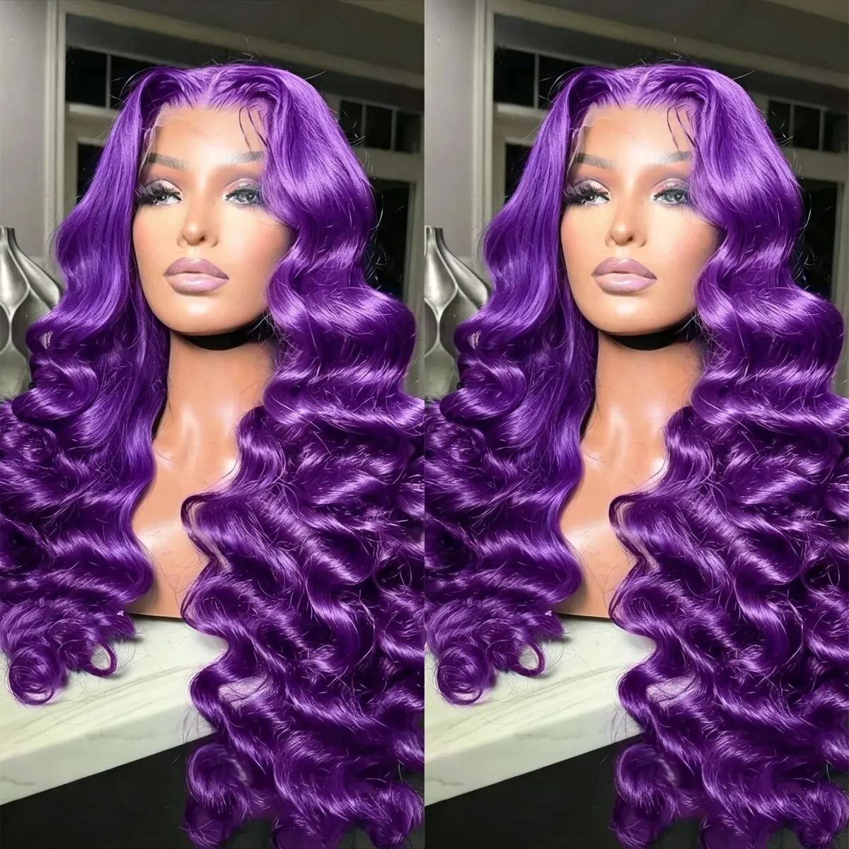 

Фиолетовый парик с волнистыми локонами и кружевной передней частью из натуральных волос 12A 13X4 HD, без клея, плотность 200%, для женщин, с эффектом натуральных волосков