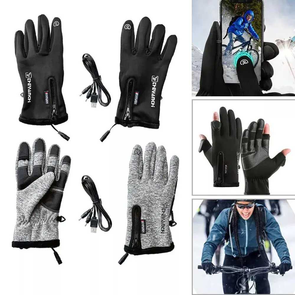 

New USB Electric Heated Gloves Outdoor Sport Men Women Warm Gloves Non-Slip Touch Screen Mittens