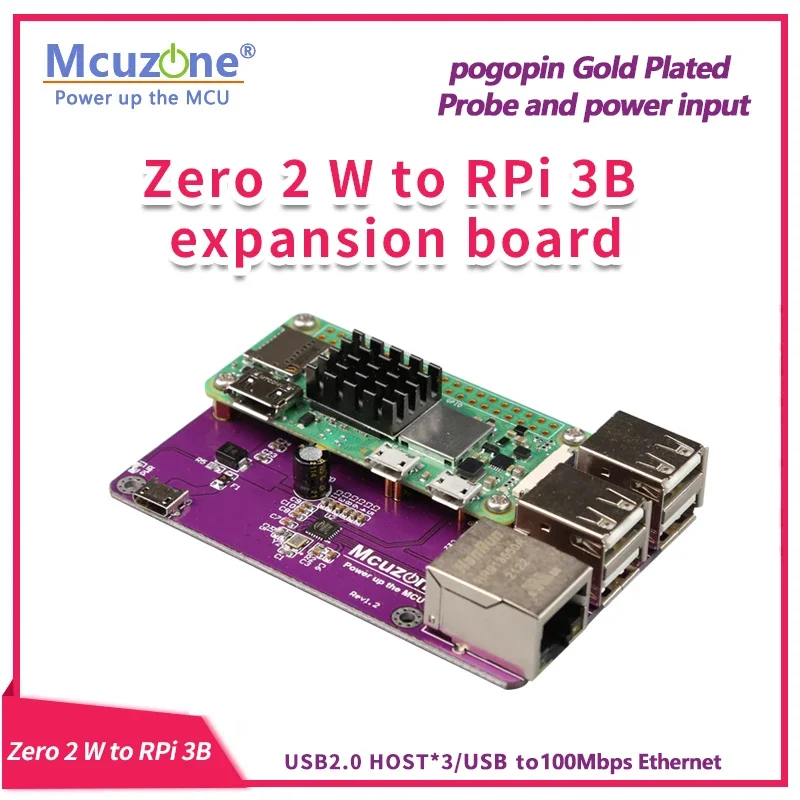 

(RPi0 TO 3B board)Zero2 W to Raspberry pi 3B expansion board,100Mbps Ethernet and USB Host,Gold plated probes connection