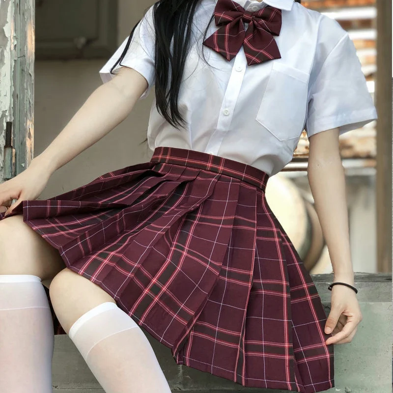 Japanese School Girl JK Uniform Pleated Skirts Full Set Sailor Seifuku Girl Skirt Set Plaid Skirt Suit School Student Clothes