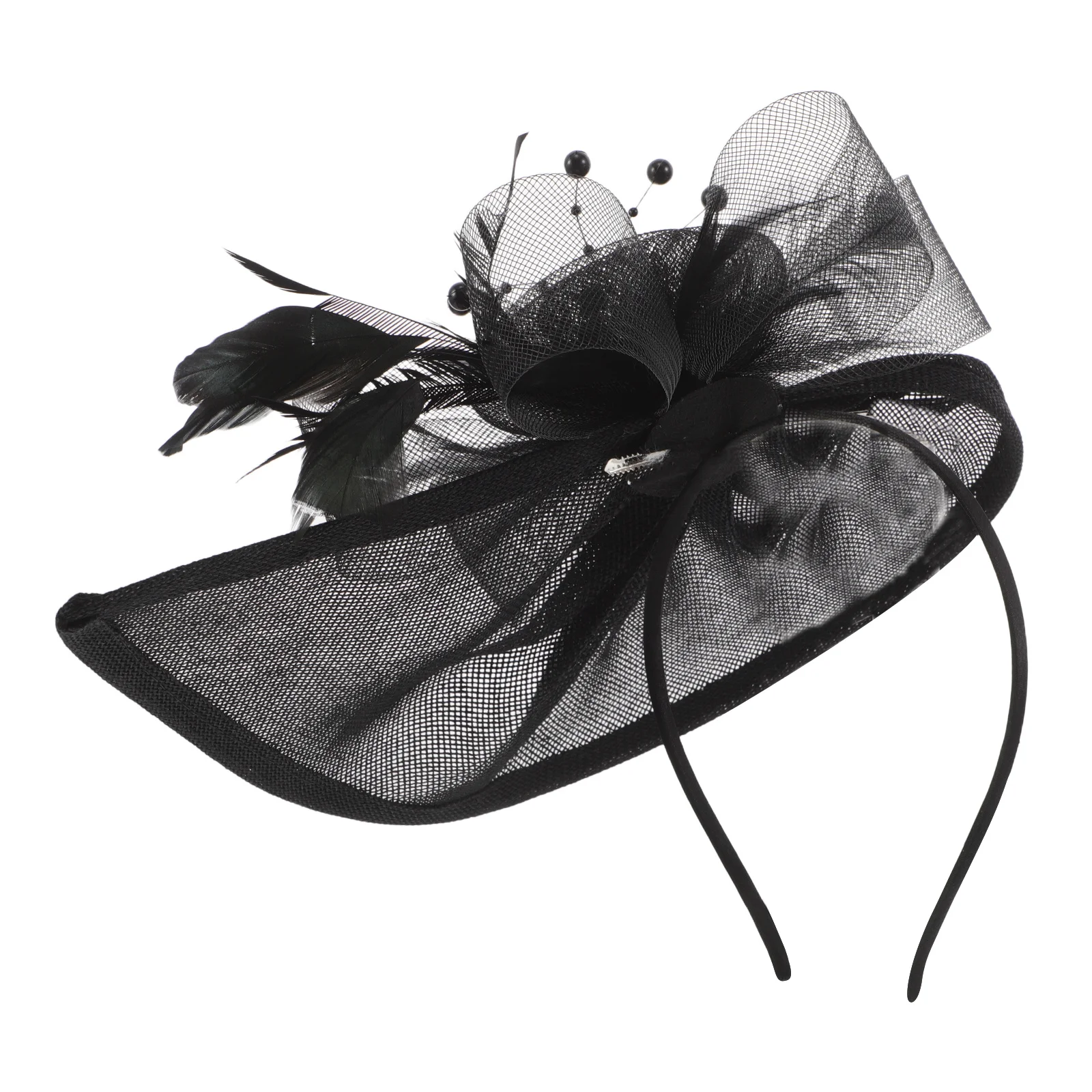 

Vintage Fascinator Headband Black Mesh Veil Plume Bridal Wedding Headwear Tea Party Cocktail Hat Secure Fit Fascinator Headwear