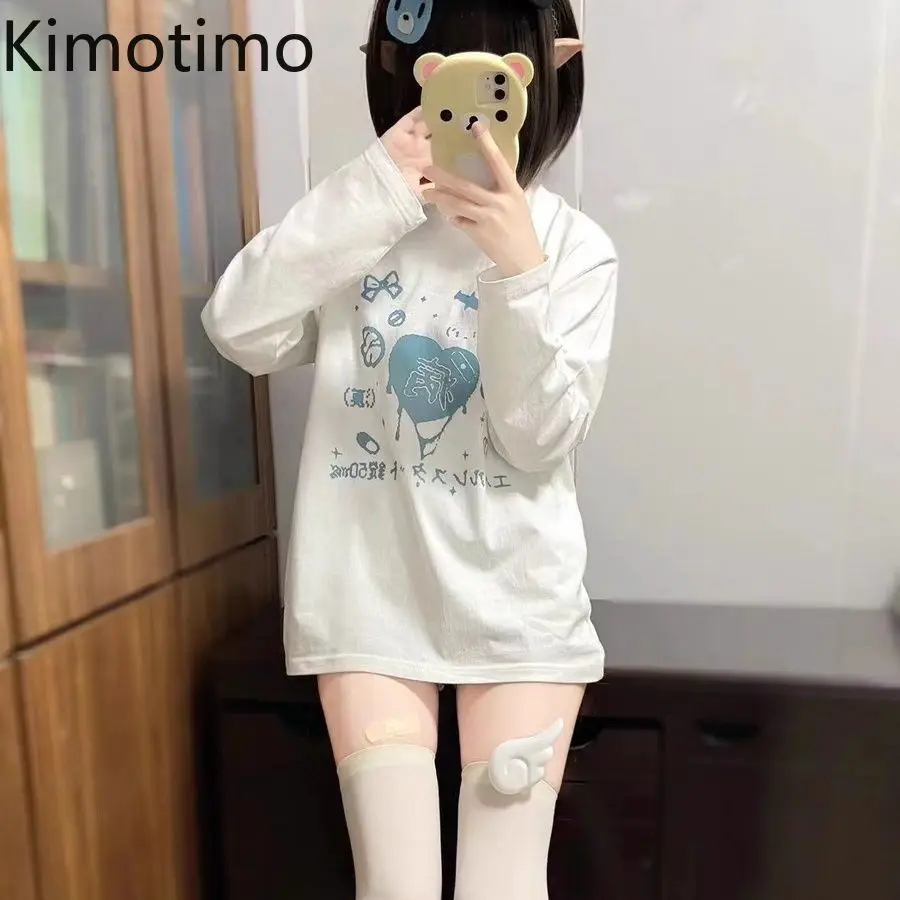

Kimotimo Japanese Y2k Printed Long Sleeve T-shirt Women 2025 Autumn Sweet Anime Loose Versatile Base Tops Vintage Casual Tees