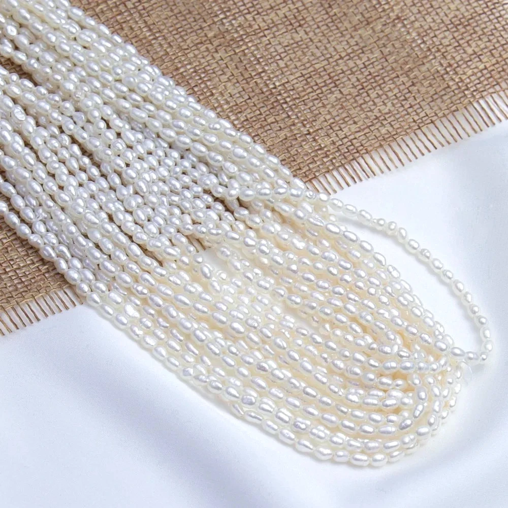 1 ستراند 3-3.5 مللي متر 100% لؤلؤ المياه العذبة الطبيعية الأرز الخرز لونين شبه النهائي المواد صنع عقد دي اي واي سوار