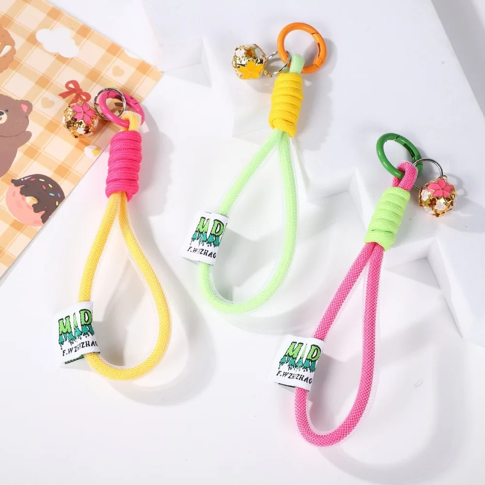 Multi-purpose Knotted Rope Phone Lanyard with Bell Simple Rope Woven Phone Strap Colorful Creative Anti-loss Key Chain