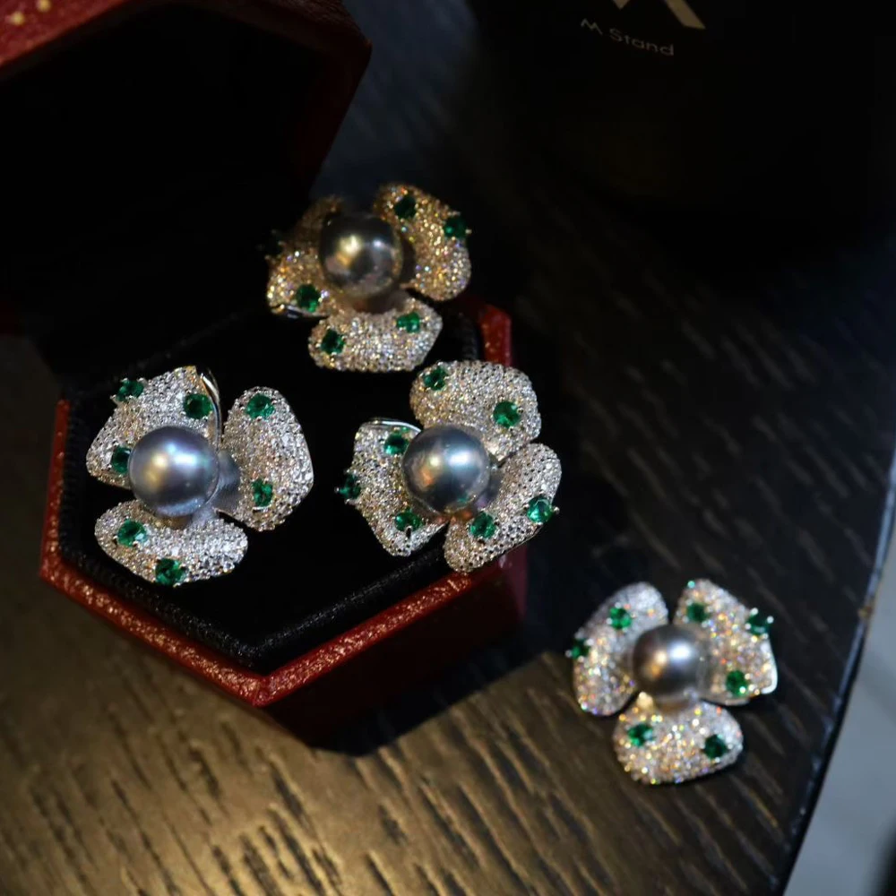 

Классические роскошные серебряные ювелирные наборы с жемчугом Акойя серого цвета из стерлингового серебра 925 пробы для женщин, для свадьбы, вечеринки, повседневной носки, изысканный подарок