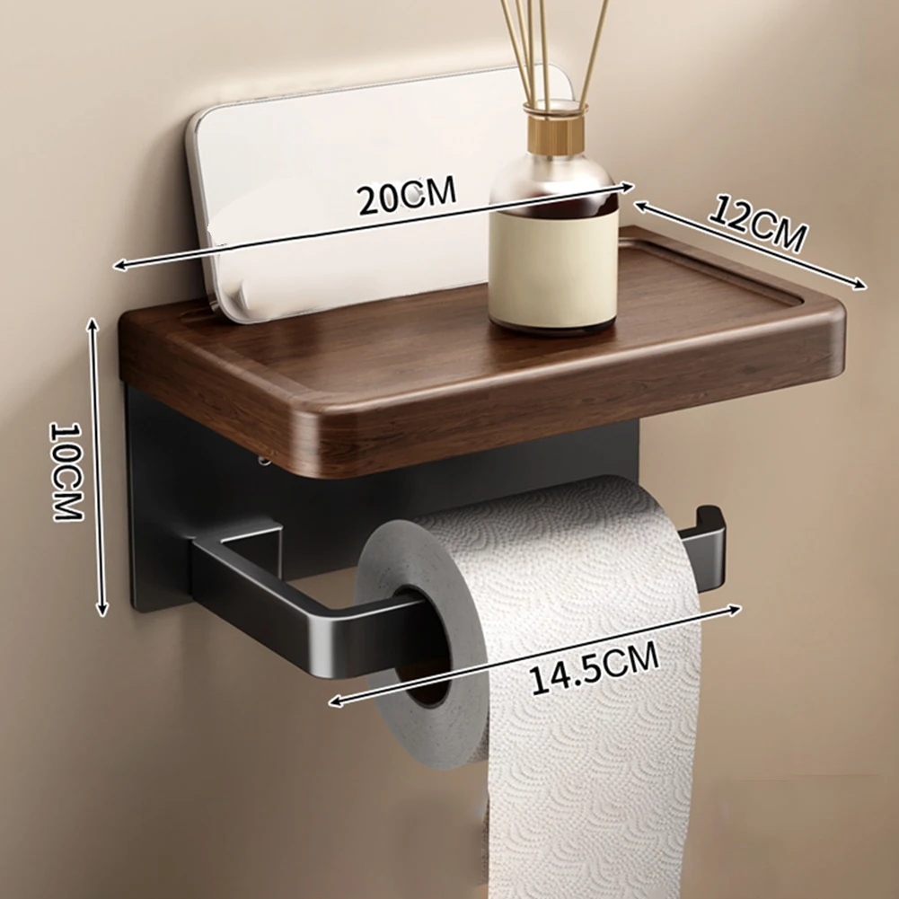Wood Toilet Roll Holder With Phone Shelf Toilet Paper Holder For Bathroom Wall Mount Multifunction Towel Roll Shelf Accessories