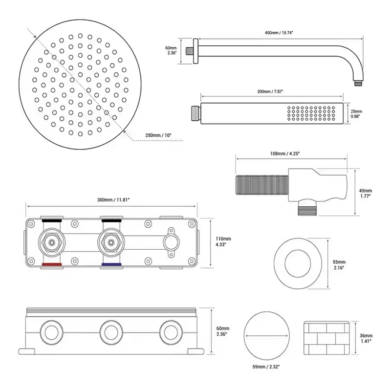 Shower Set,All-copper Brushed Concealed Hot-and-cold Rainfall-style Shower Set Built-in Shower Head Rose Gold Finish Home