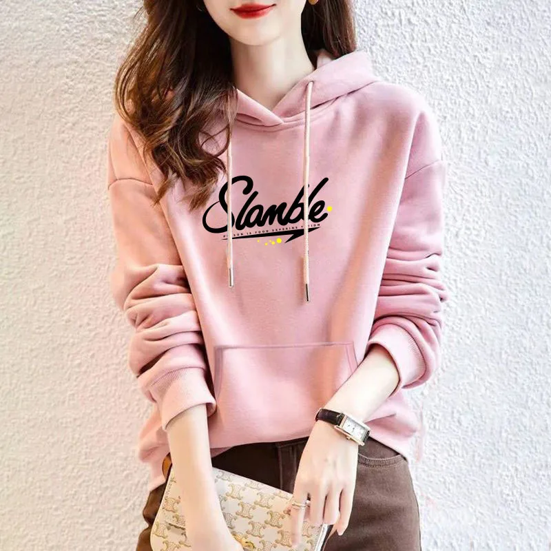 Sudadera estampada con capucha de lana gruesa a la moda para mujer primavera Otoño Invierno estilo perezoso abrigo superior manga Regular larga S...