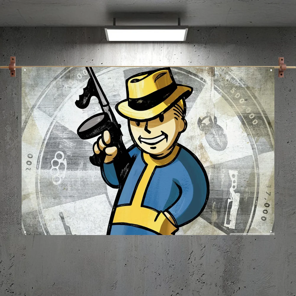 لعبة-F-fallouts-logo رائع الرجعية العلم غرفة نوم المنزل وفي الهواء الطلق الجدار الشنق الحفل مطبوعة خلفية الديكور الفن راية #2