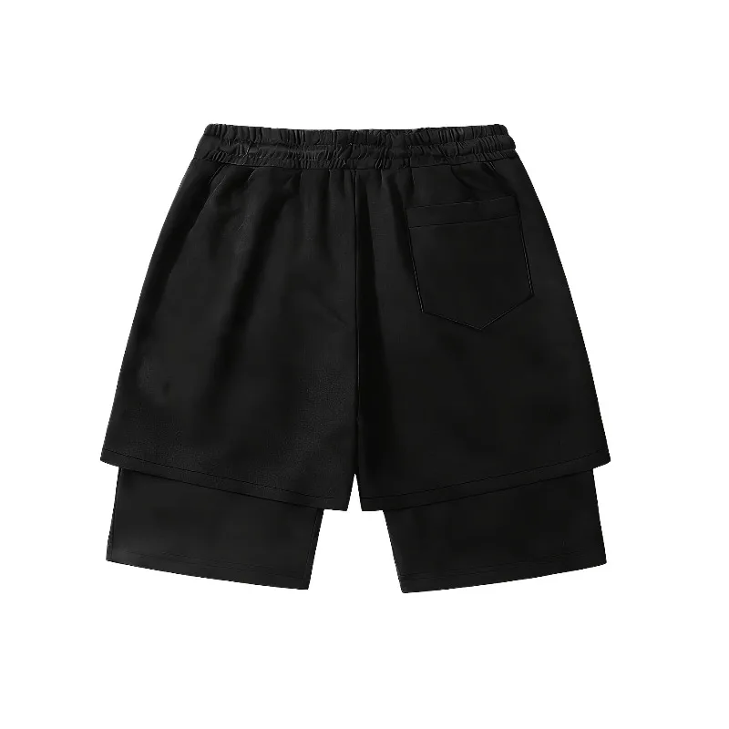 Gothic Style Men's Fake Two-piece Shorts with Angel and Thorn Cross Print, Men's Casual Sports Shorts for Summer