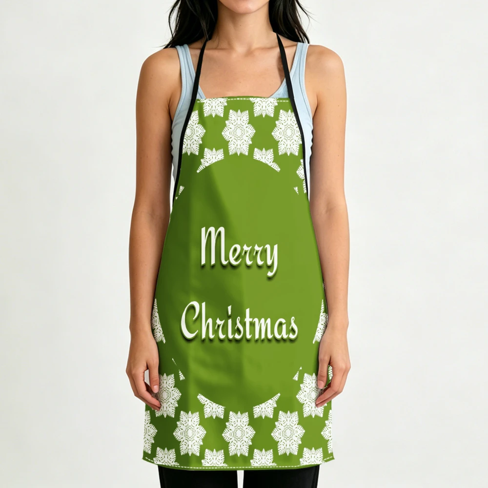 Festive Style Apron Merry Christmas Snowflake Print Kitchen Aprons Cooking Baking Cleaning Adjustable Bibs