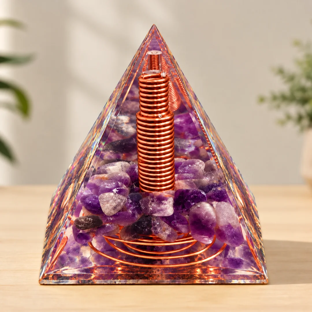 Natural Amethyst Chips Orgonite Pyramid Copper Coil Energy Orgone Pyramid Meditation Decor Crystal Gift 2.