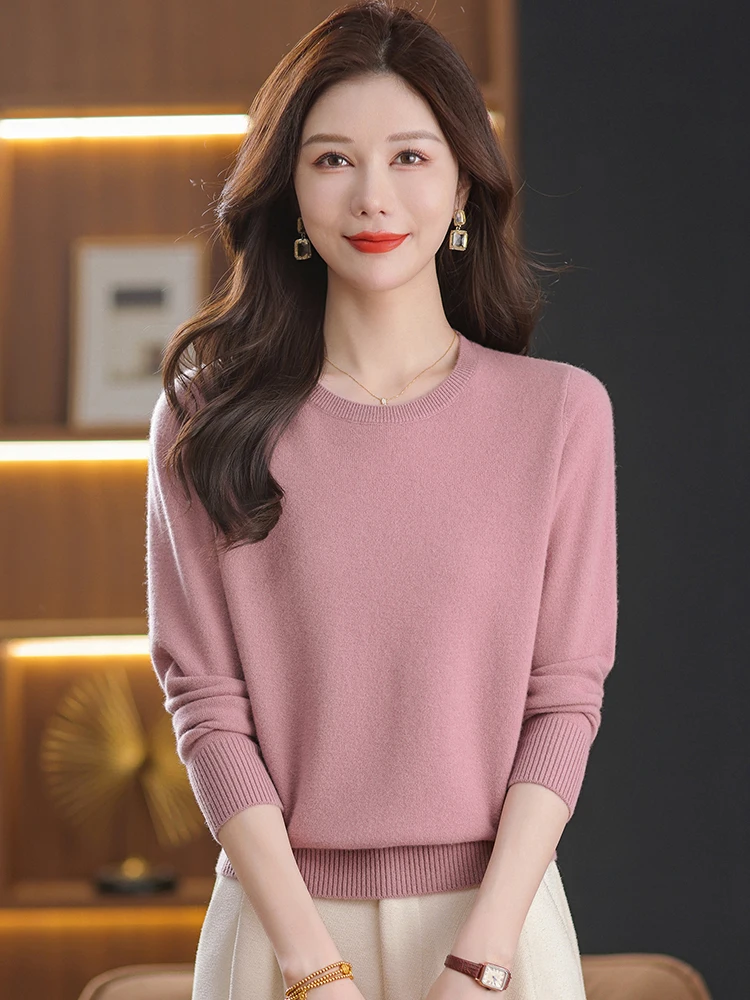 

Full Wool Knitted round Ne Base Layer T-irt for Women ly Faionable Versatile Autumn Winter Wear Breathable Warm Li...