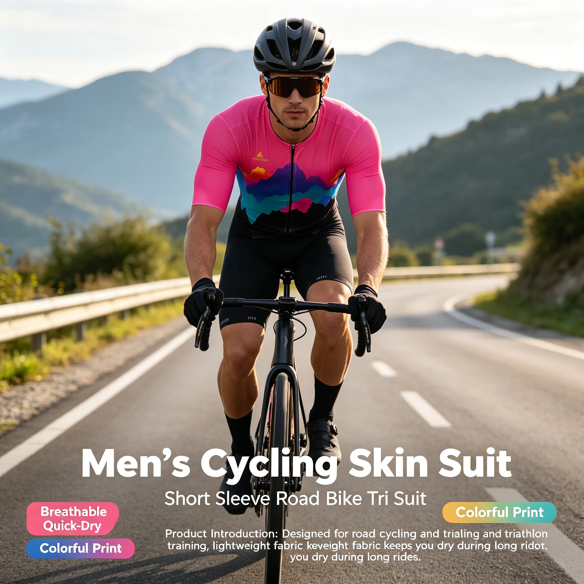 MILOTO summer triathlon gradient color splash ink competitive version cycling jumpsuit men and women mountain road cycling equip