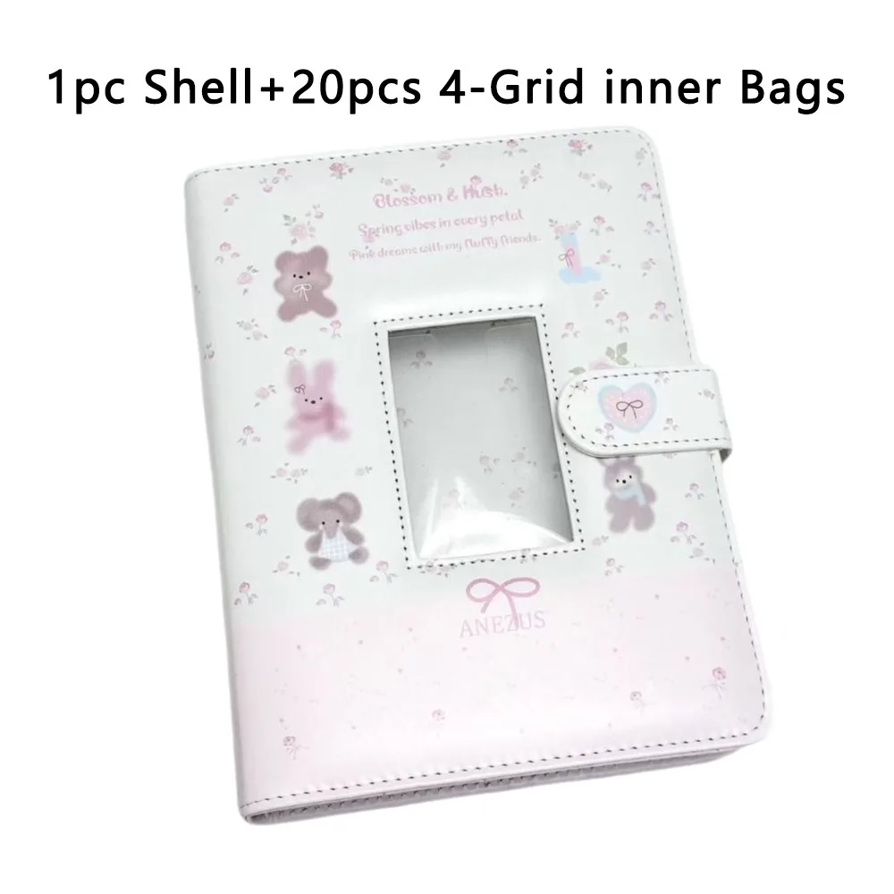 1pc PU Photo Card Binder Loose-leaf A5 3-inch Photocard Holder Floral Bear Patterns Photo Album Polarized & Idol Cards