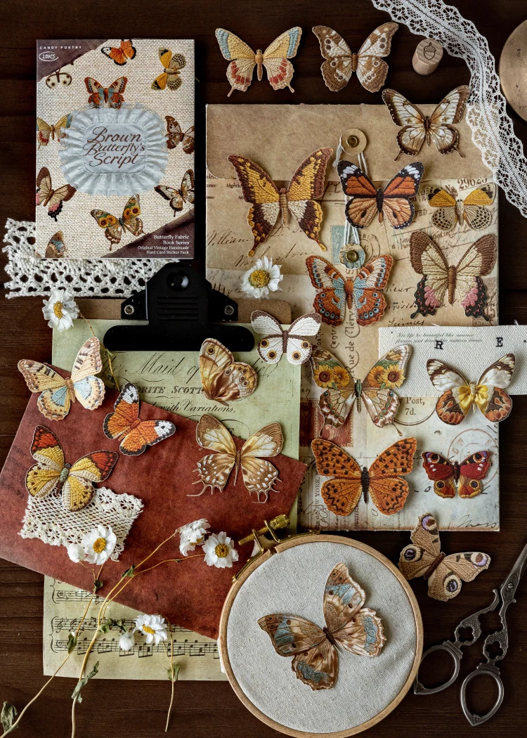 JIANQI 20 Stück/Packung Vintage Schmetterling Papieraufkleber DIY Dekorative Junk-Journal-Aufkleber für Scrapbook Etiketten Tagebuch Album Planer – Detail 16