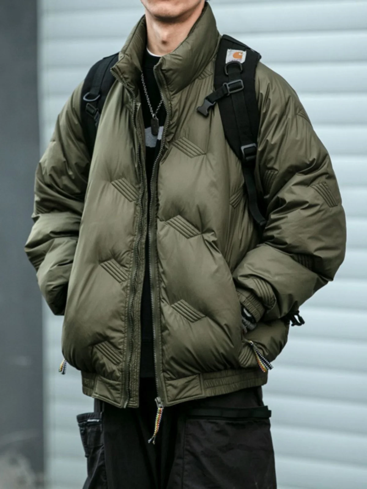 

Japanese Sle Men's Thiened Cotton Jaet Stand Collar Bread Sle Loose Outerwear Winter Warm Retro Trendy Parka Coat