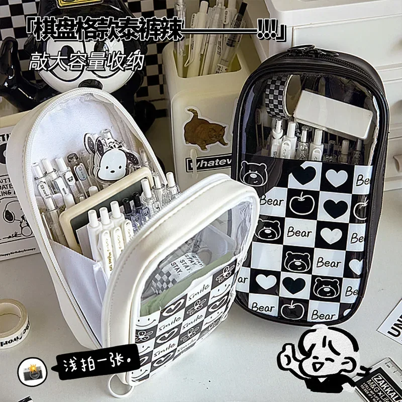 Bolsa de Lápis de Grande Capacidade para Estudantes Grande Case Kawaii Papelaria Coreana Bonito Bolsa de Lápis Material Escolar
