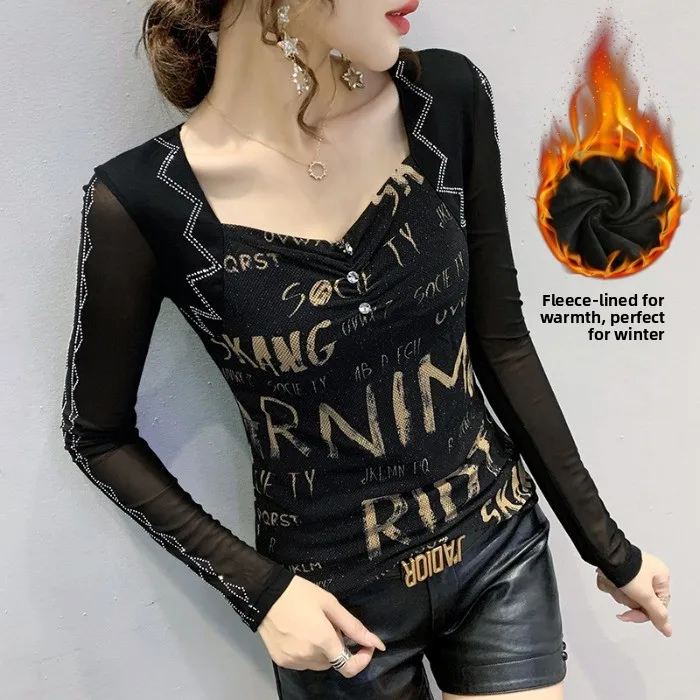 Faionable Me Fce T-shirt da donna lunga Sve Base attillata irt Commute Sle Versione coreana Stagione invernale V-ne Design