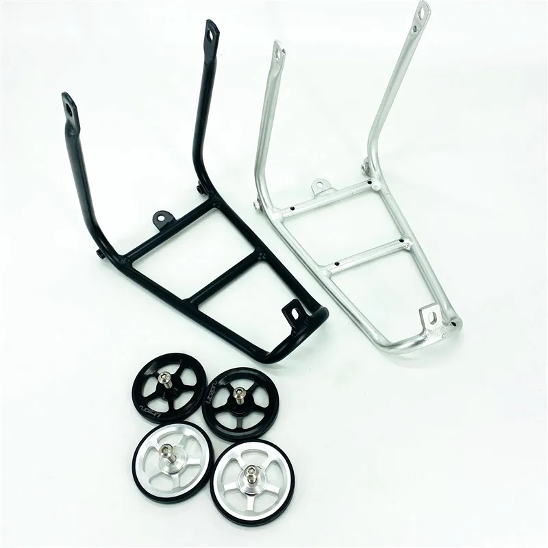 For Brompton Rear Rack Q-Type Aluminum Alloy Rear Cargo Racks With Easywheel Silver Black Folding Bike Part