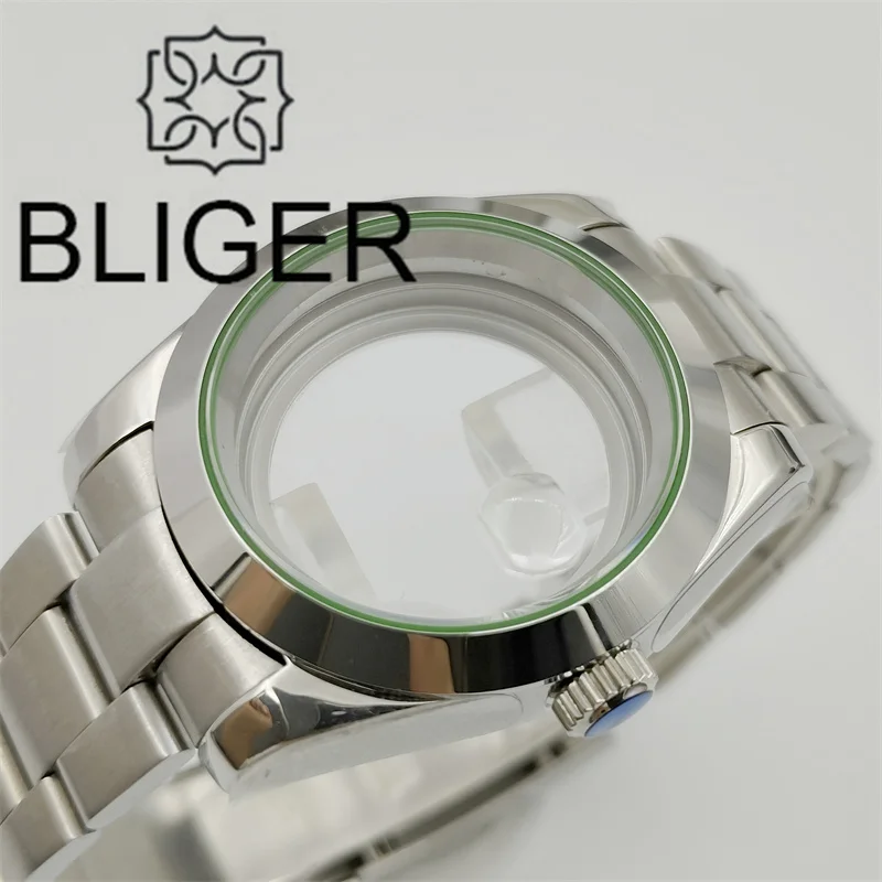 BLIGER 36mm/39mm MILGAUSS Style Watch Case Set With Green Glass Gasket Lighting Sapphire Crystal Fit NH35 NH36 Miyota DG ETA2824