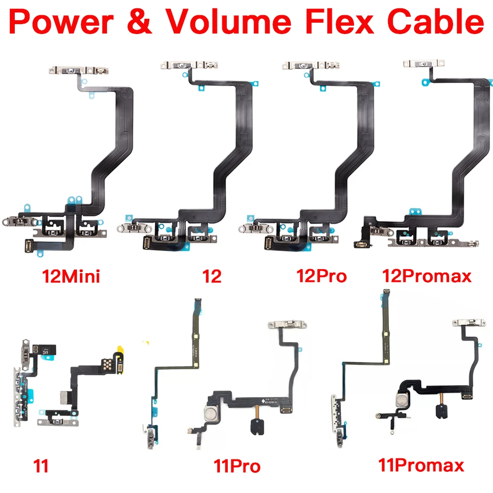 Power And Volume Button Flex Cable For iPhone 11 12 Mini Pro Max Mute Switch Flash Light Repair Replacement
