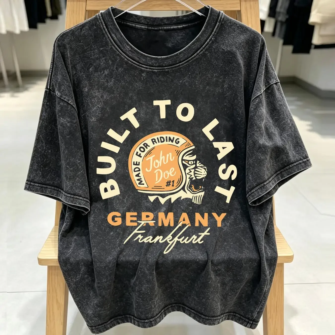 washed T Shirt John Doe Built To Last Black vintage Washed Versatile Stylish homme Soft Comfortable fashion Breathable