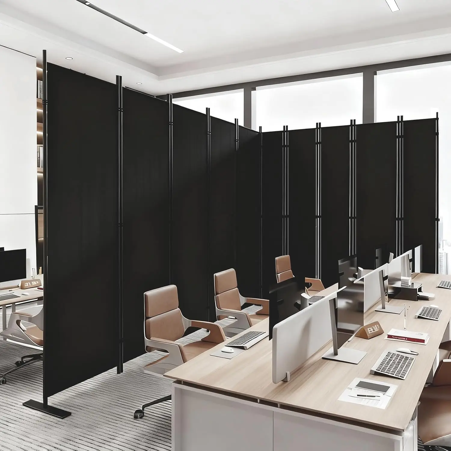 6 Ft Tall Black 10 Panel Portable Freestanding Folding Privacy Room Divider Temporary Partition Wall For Bedroom Office Indoor Space Separation
