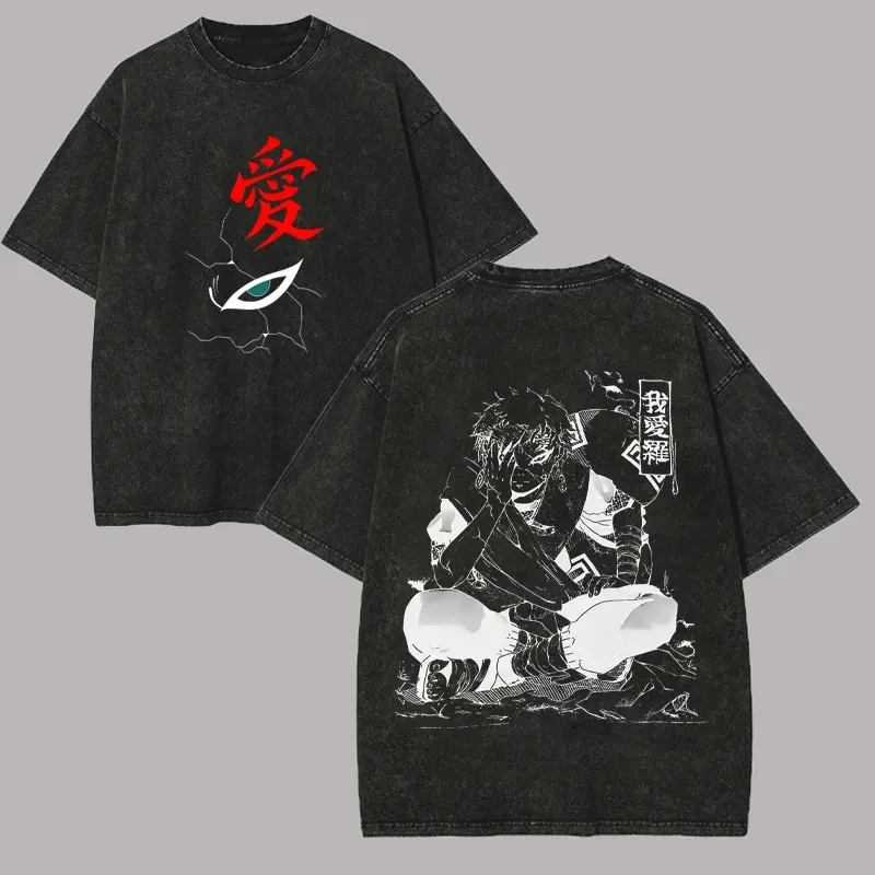 Minato Namikaze T-Shirt Naruto Shippuden Tee Vintage Washed Oversized Retro Anime Harajuku Streetwear Hokage Herren Grafik-Oberteil
