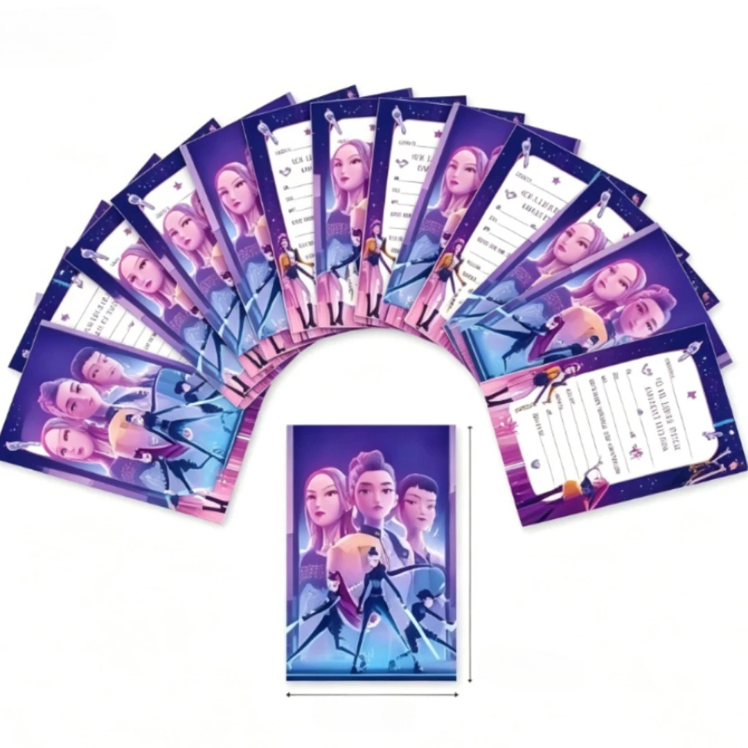 10/12pcs Rumi Mira Zoey  GroupTheme Invitation Card Greeting Purple Card Single-Page Type Event Birthday Party Supplis in Stock