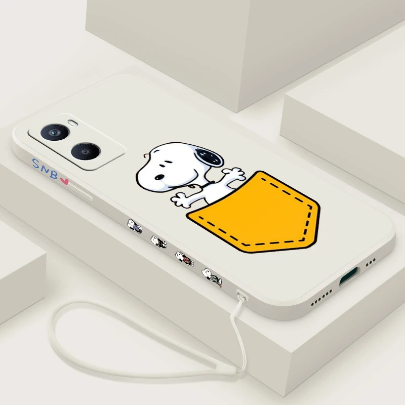 Big Head S-snoopy Cartoon For OPPO A98 A96 A94 A93 A77S A76 A74 A73 A72 A57E S A56S Liquid Left Rope Silicone Phone Case