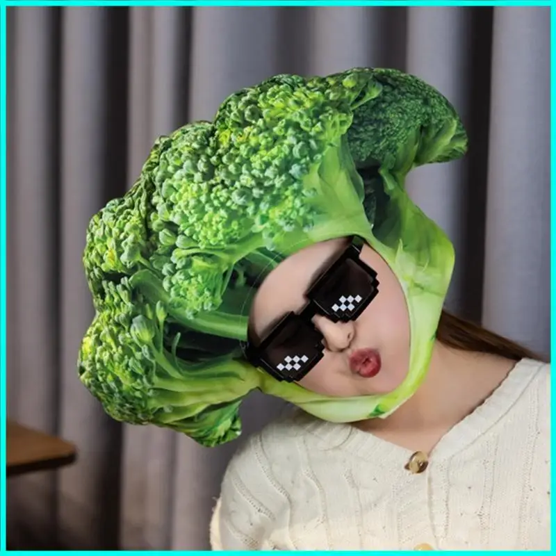 

Birthday Party Broccolis Hat Child Adult Cartoon Stage Headgear Hat Photo Props Plush Headgear Hat for School Activity