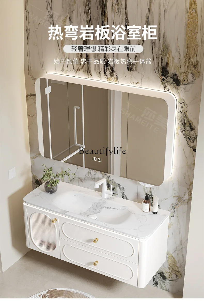 Style Bathroom Cabinet Combination Stone Plate Hot Bending Ceramic Whole Washbin Oak Wash Basin Pool Washstand 2024 New