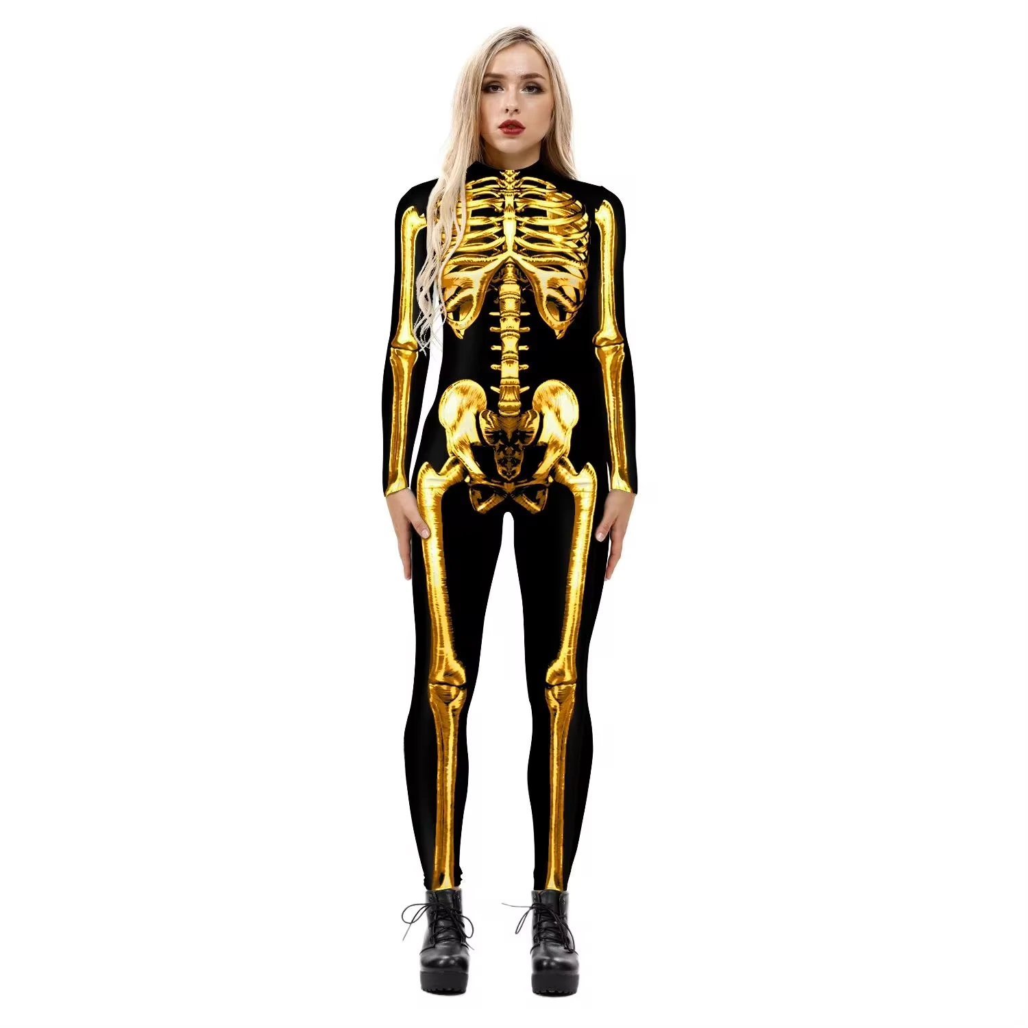 Halloween Purim Imitation Human Skeleton Digital Printing Role Playing Costume Sexy Women's Bodysuit Carnival Show Party jumpsui