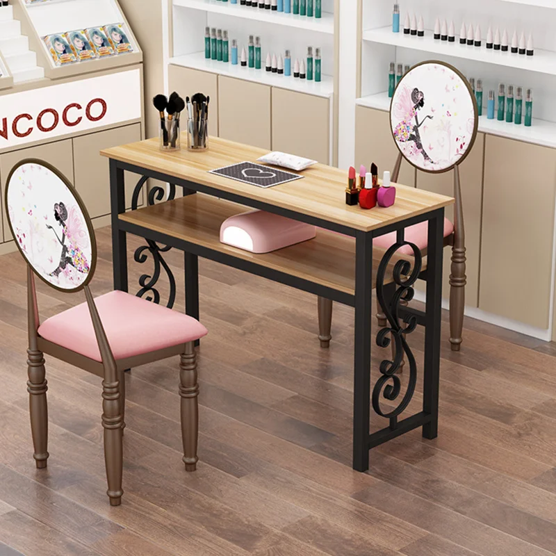 Nordic Wrought Iron Nail Tables for Commercial Furniture Nail Station Economical Creative Simplicity Beautician Table Chair Set