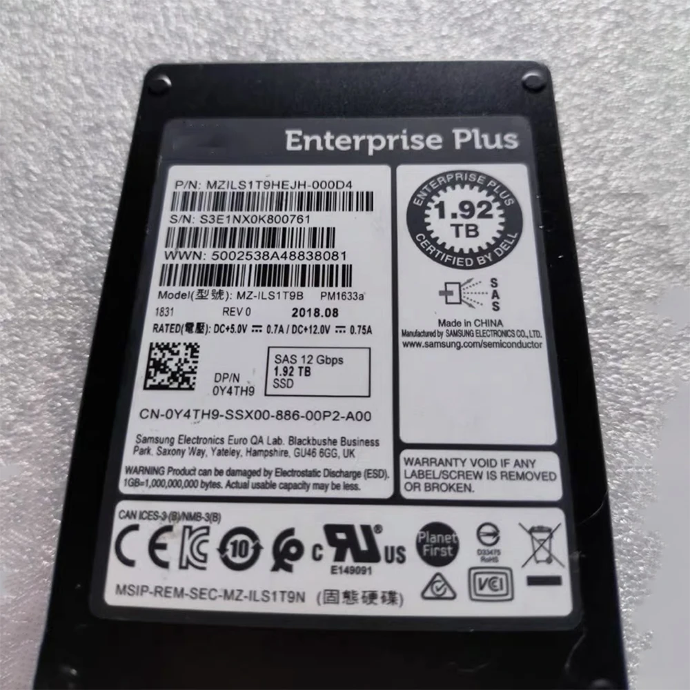 For DELL SC5020 MZILS1T9HEJH-000D4 1.92T SSD 12GB SAS 0Y4TH9