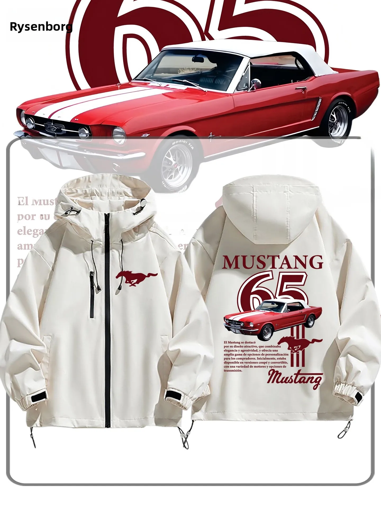 

Classic Retro American Muscle Car Mustang Casual Jaet Men's Versatile Leisure Windproof Polyester Fiber Hooded Zipper