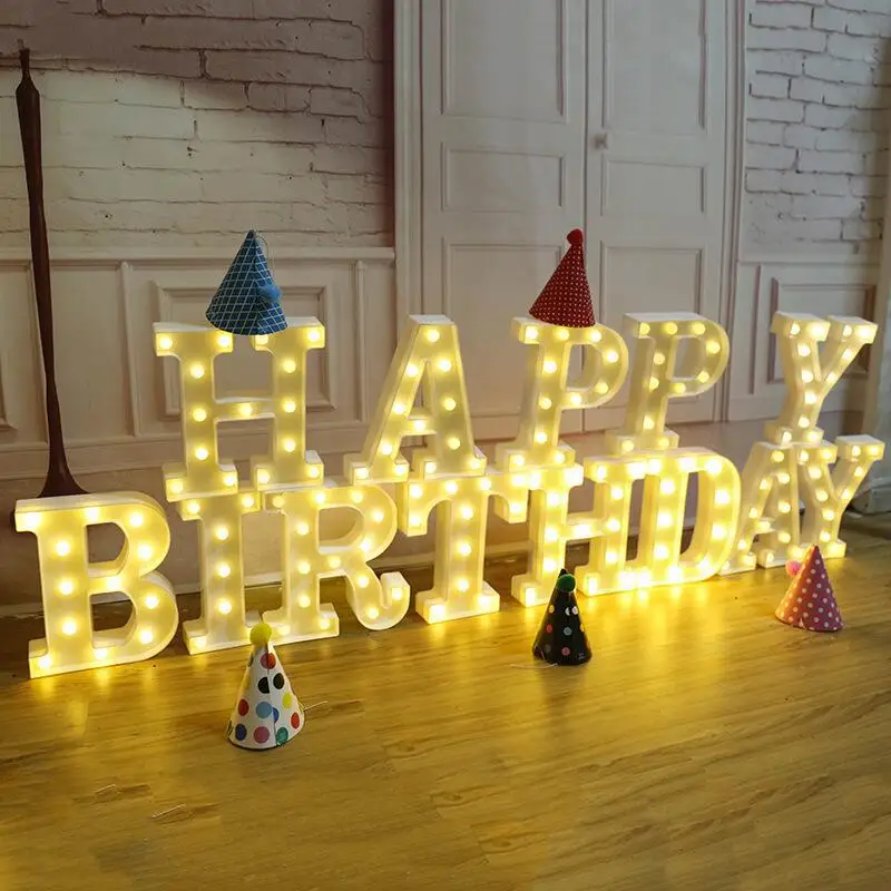 LED 26 Letters Modeling Light Happy Birthday Neon Trunk Romantic Proposal ins Colorful Light Decoration